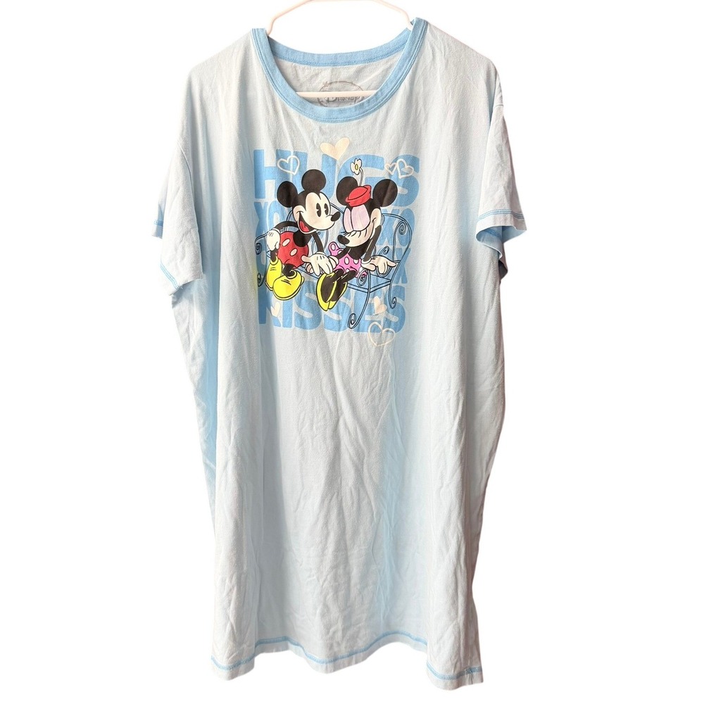 Disney‎ Mickey Minnie Mouse Hugs Kisses Light Blue Nightshirt Sleep Tee 2X
